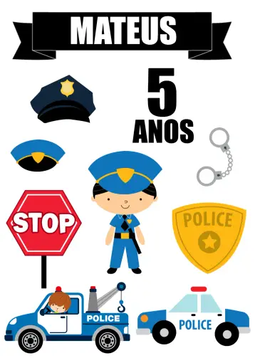 Invite Police Professions Cake Topper editable and customizable