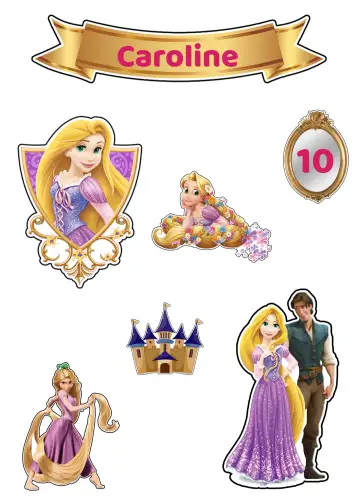 Convite Topo De Bolo Rapunzel Dourado para aniversário infantil com tema de princesas. – tema topo de bolo (dourado, rosa, azul, princesas, contos de fadas, festas infantis)