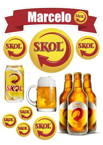Convite Topo De Bolo Skol Bebida para birthday and parties for adults. – tema cake topper (modern, vibrant, beverage graphics, casual, fun)