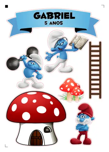 Convite Topper de Torta Pitufos para cumpleaños infantil – tema topper de torta (azul, infantil, lúdico, divertido, colorido, temático)