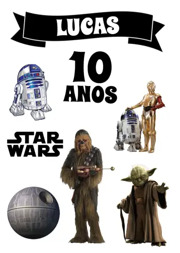 Convite Topo De Bolo Star Wars Filme para aniversário infantil ou festa temática de star wars. – tema topo de bolo (futurista, galáctico, vibrante, moderno, divertido, cinematográfico)