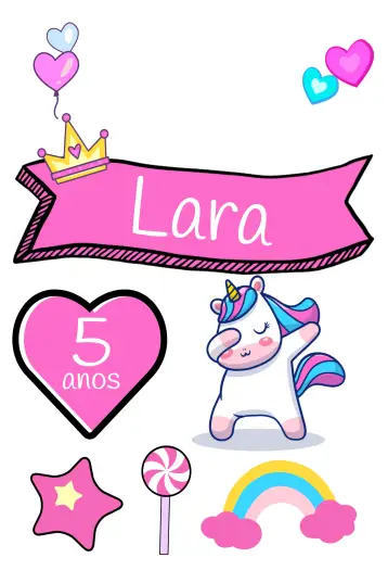 Convite Topo De Bolo Unicornio Rosa Print para children's birthday party with a unicorn theme. – tema cake topper (pink, magical, childish, fantasy, colorful, bright)