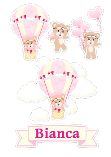 Convite Topo De Bolo Ursinha Baloeira Imprimir editável e personalizável