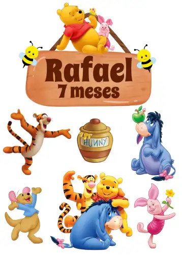 Convite Topo De Bolo Ursinho Pooh Colorido editável e personalizável