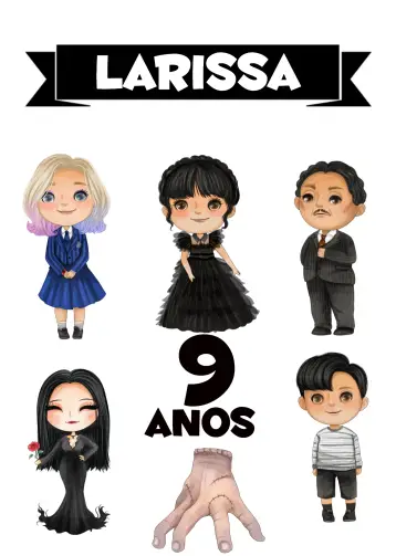 Invite Topo De Bolo Wandinha Addams Netflix editable and customizable