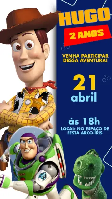 Convite Toy Story para aniversário infantil – tema aniversário infantil (azul, divertido, brinquedos, animado, infantil, Pixar)
