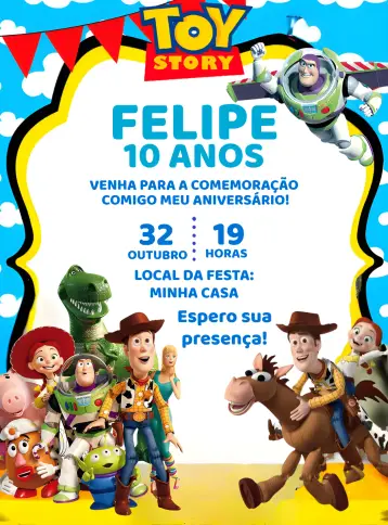 Convite Toy Story Amarelo editável e personalizável