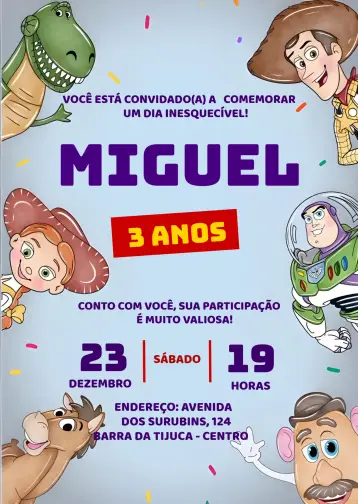Convite Toy Story Aquarela Ligthyear editável e personalizável