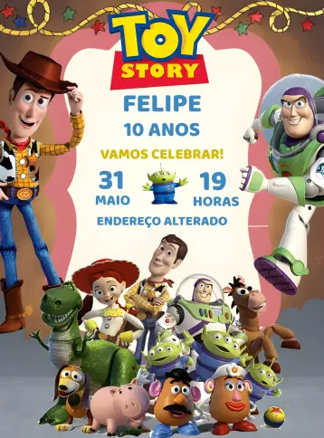 Convite Toy Story Desenho editável e personalizável