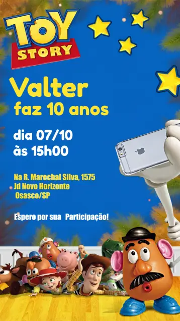 Convite Toy Story Preto editável e personalizável