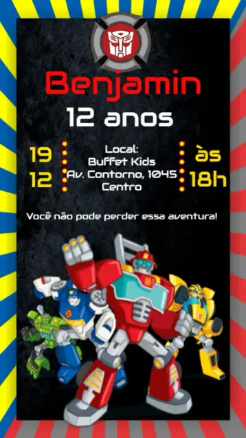 Convite Transformers editável e personalizável