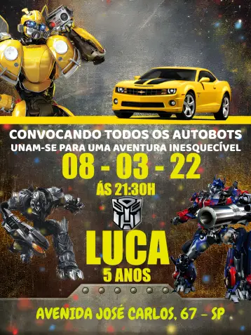 Convite Transformes Azul editável e personalizável