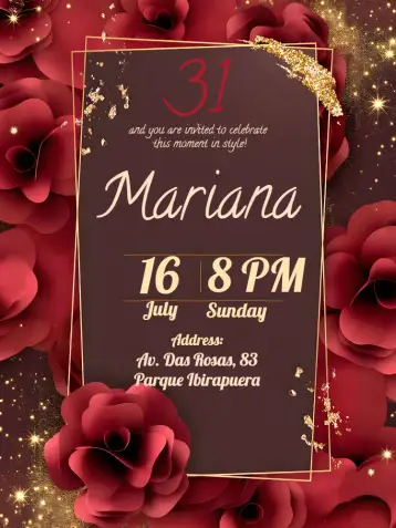 Convite Red Floral para weddings, birthdays, and themed parties. – tema most searched for (floral, elegant, romantic, modern, golden, vintage)