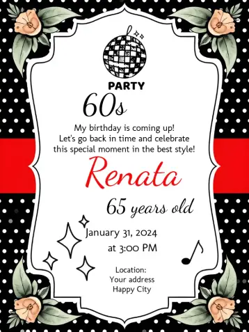Invite 60s Disco Party editable and customizable