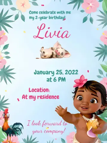 Invite Moana Pig editable and customizable