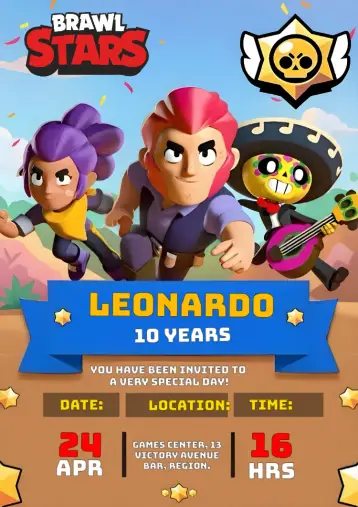 Invite Brawl Star Gamer Stars editable and customizable