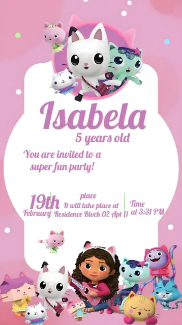 Convite The Magical House of Gaby Kids para children's birthday. – tema most searched for (floral, magical, colorful, fun, illustrative, childlike)