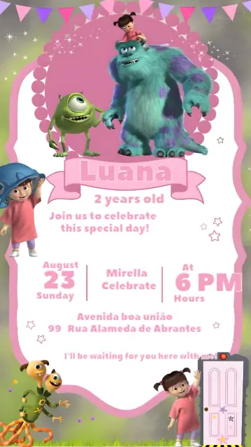 Invite Monsters Inc. Boo editable and customizable