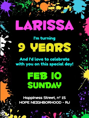 Invite Neon White Party editable and customizable