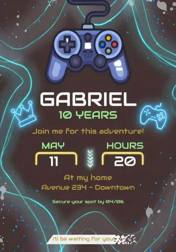 Invite Black Kids Gamer Videogame editable and customizable