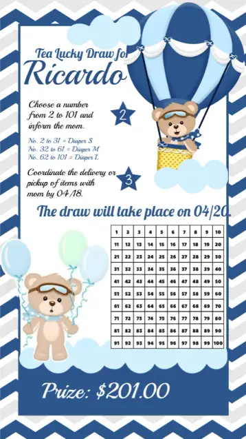 Invite Tea Raffle Teddy Bear Balloonist Bear editable and customizable