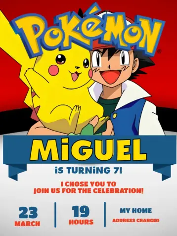 Invite Pokemon Kids editable and customizable