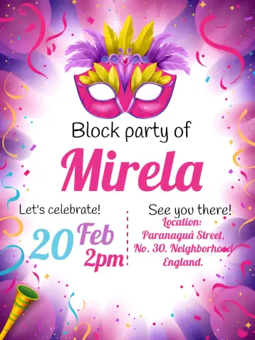 Invite Yellow Bloquinho Carnival editable and customizable