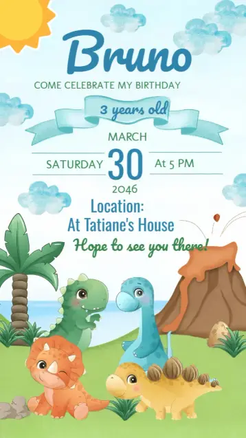 Invite Dino Baby Watercolor editable and customizable