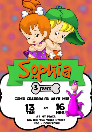 Invite Pedrita And Bambam Orange editable and customizable