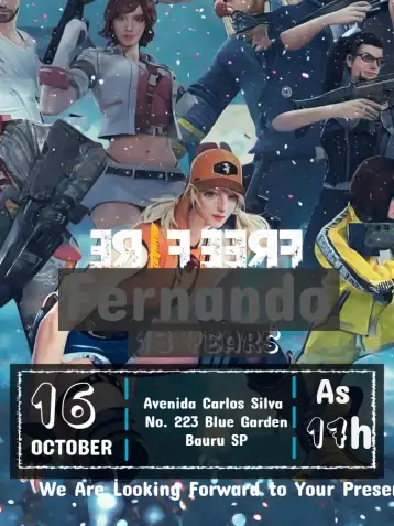 Convite Free Fire Blue para children's birthday or game-themed party. – tema most searched for (colorful, modern, games, vibrant, themed)