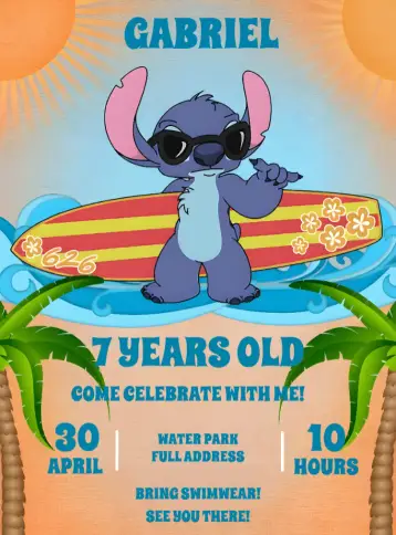 Invite Stitch Pool Party Beach editable and customizable