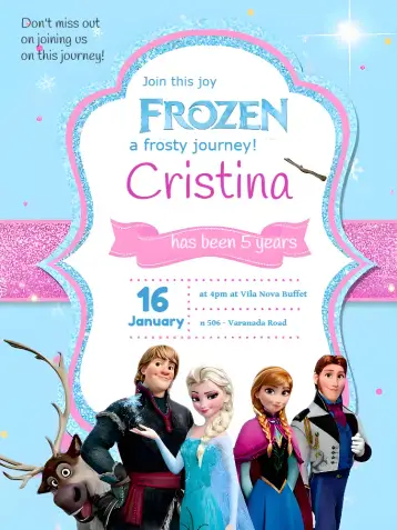 Convite Blue Frozen para children's birthday with frozen theme. – tema most searched for (blue, inspired by Frozen, magical, for children, themed, playful)
