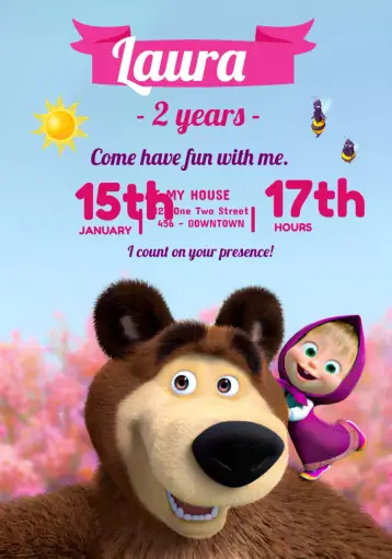 Invite Masha And The Blue Bear editable and customizable