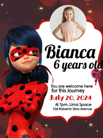 Convite Ladybug With Black Photo para children's birthday with ladybug theme. – tema most searched for (red, black, white, polka dots, themed, children's)