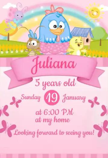 Invitation Pink and White Galinha Pintadinha – Most searched for theme pink, white, glitter, childish, candy, fun