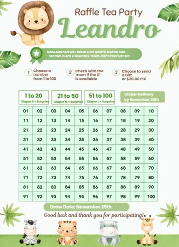 Convite Safari Animals Lion para safari-themed baby shower. – tema raffle tea (safari, nature, colorful, fun-filled, childlike, illustrations)