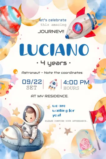 Invite Children's Astronaut Watercolor editable and customizable