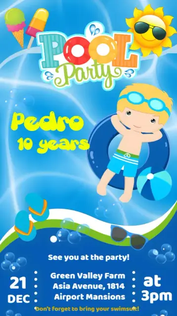 Invite Blue Pool Party editable and customizable