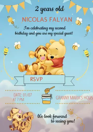 Invite Winnie the Pooh Kids editable and customizable