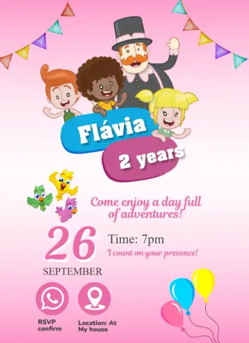 Invite Mundo Bita Rosa editable and customizable