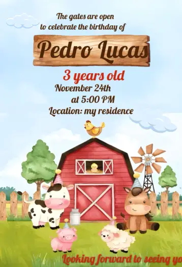 Invite Fazendinha Menino Colorido editable and customizable