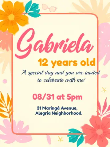 Convite Tropical Flamingo para tropical and festive themed birthday. – tema birthday (tropical, colorful, floral, summer, modern, casual)