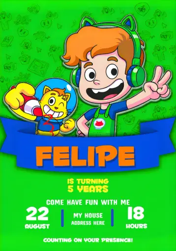 Invite Green Galactic Cat editable and customizable