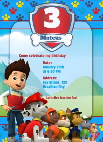Invite Paw Patrol editable and customizable