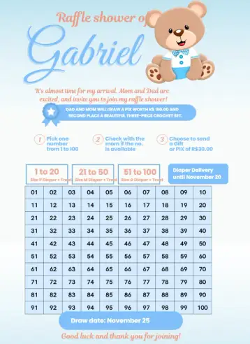 Convite Cute Friend Bear para baby shower with teddy bear theme. – tema raffle tea (animals, nature, colorful, funny, cute, safari)