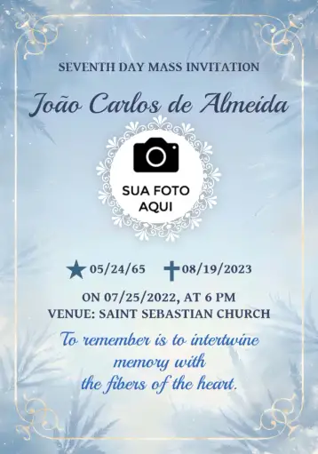 Convite 7th Day Mass Year para 7th-day mass in honor of a loved one. – tema commemorative dates (blue, white, modern, elegant, serene)