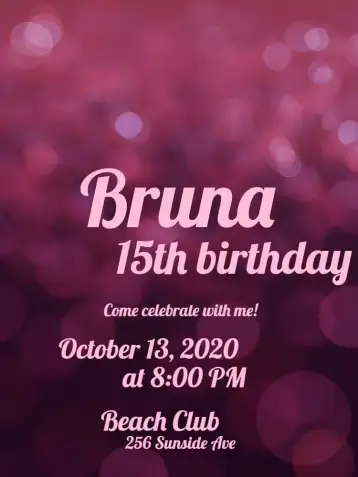 Convite 15 Years Pink With Glitter Girl para 15th birthday. – tema sweet 15 (pink, glittery, feminine, sparkle, modern, festive)