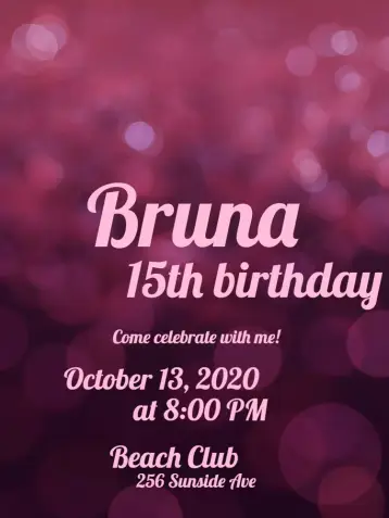 Invite 15 Years Pink With Glitter Girl editable and customizable