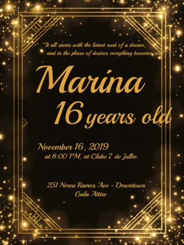 Invite Luxurious Golden 15th Birthday Debutante editable and customizable