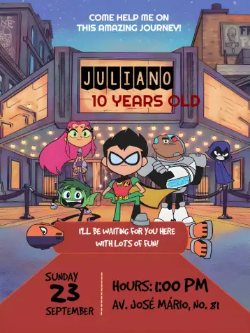 Invite Colorful Teen Titans editable and customizable